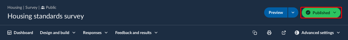 Activity header with the publish button highlighted.