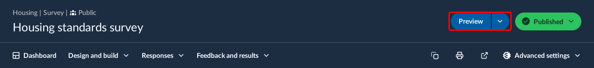 Activity header with the preview button highlighted.