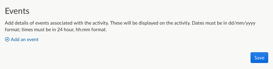Events section in Edit Activity Details.