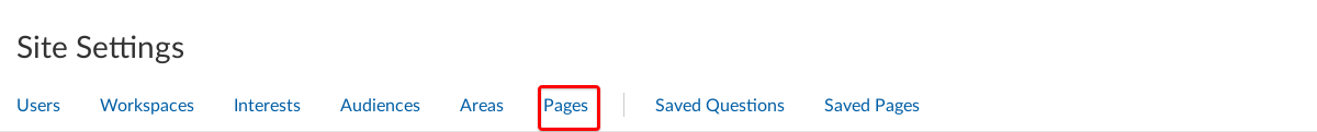 Site Settings navigation with Pages highlighted.