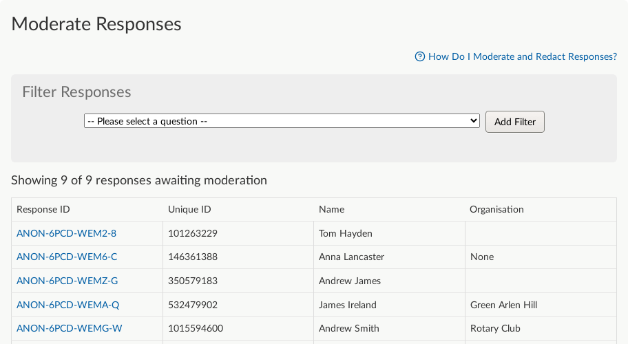 Moderate Responses awaiting moderation queue