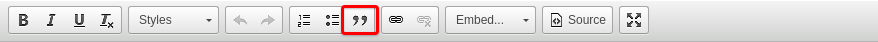 Text editor toolbar with block quote button highlighted.