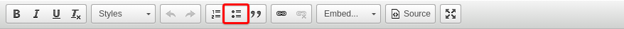 Text editor toolbar with bulleted list button highlighted.