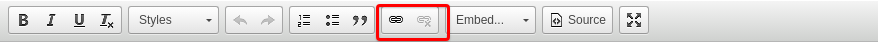 Text editor toolbar with link buttons highlighted.