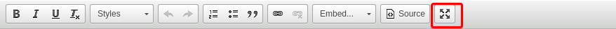 Text editor toolbar with full screen (maximise) button highlighted.