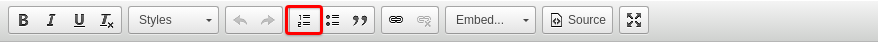 Text editor toolbar with numbered list button highlighted.