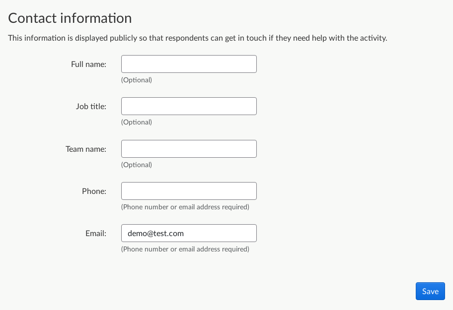 Contact Info on Edit Activity Details.