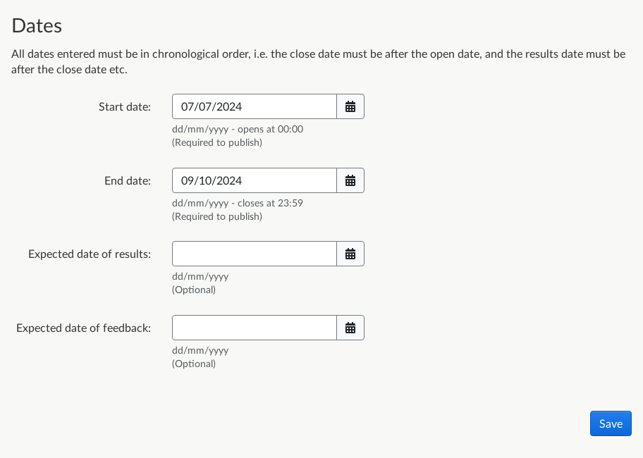 Dates on Edit Activity Details.