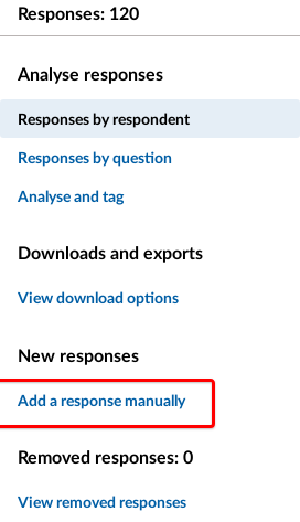 Responses to this Activity section on Dashboard with Add a response manually highlighted.