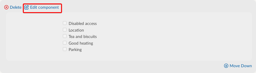 Edit answer component link highlighted.