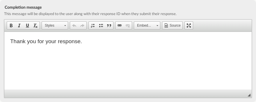 Edit survey completion message.