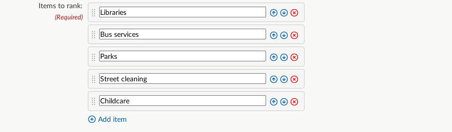 Edit items to rank on ranking question.