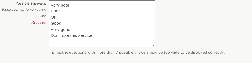 Edit possible answers for a matrix question component.