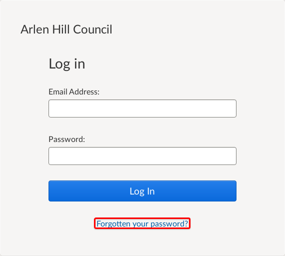 Login form with Forgotten password highlighted.