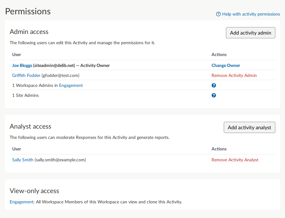 Manage Activity Permissions screen.