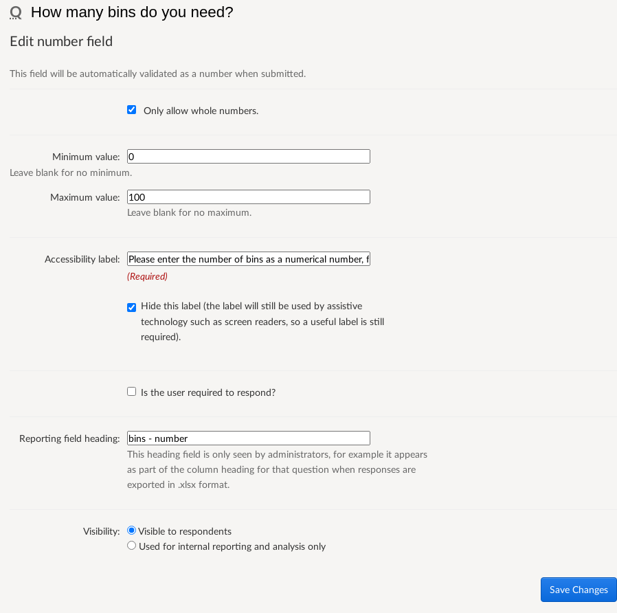 Add or edit number answer component with the different setting options.