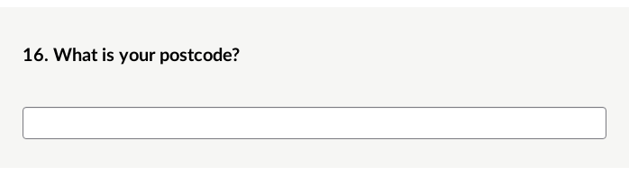 Postcode question example.