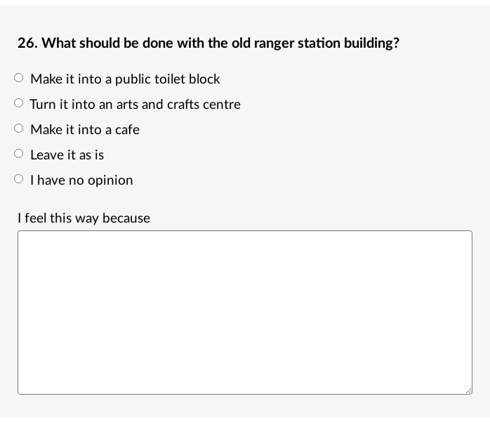 Frontend view of ranger station question with two question components.