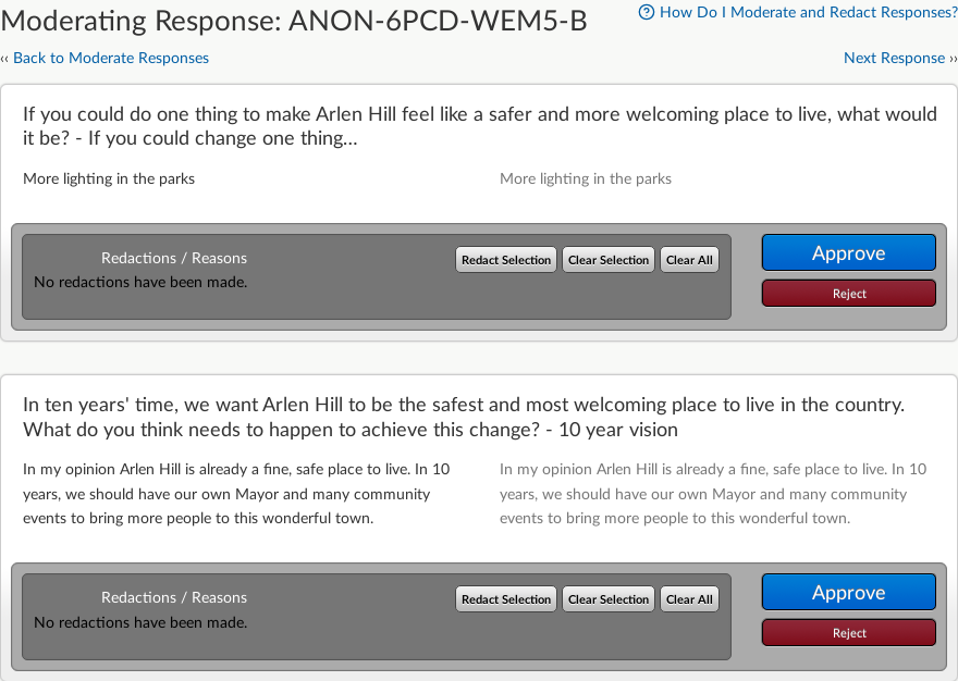 Moderate response with option to approve or reject each answer separately