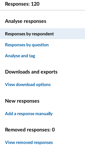 The Responses menu section sidebar navigation.